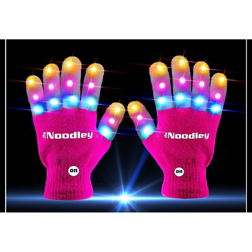 The Noodley NWT Kids LED Light Up Gloves Pink White 6 Modes Ages 4+